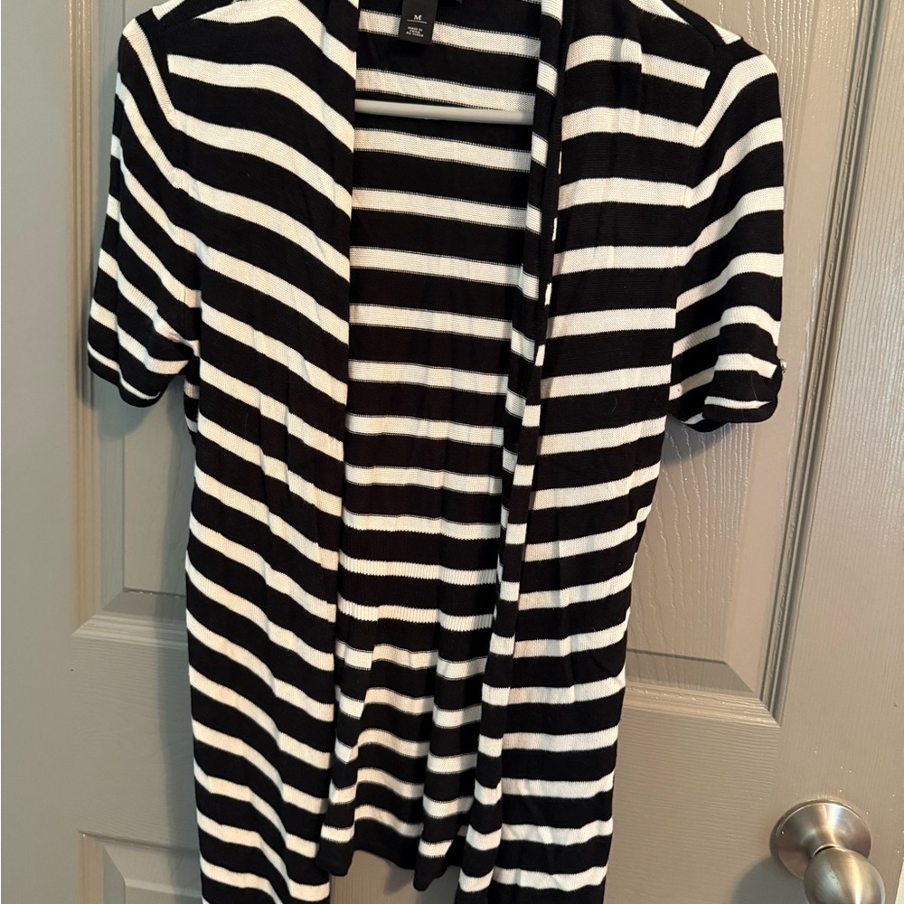 White House Black Market Monochrome Striped Cardigan